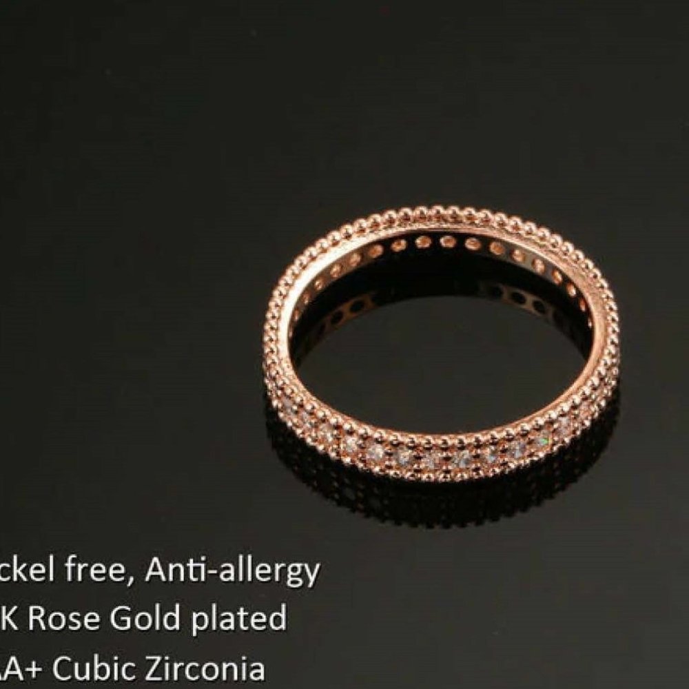 Iris Wedding Band 18K Rose Gold AAA CZ Eternity - Picture 2 of 8